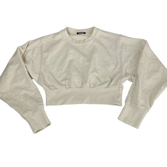 Talentless Dolman Crop Crewneck Pullover Sweatshirt Beige - Picture 13 of 14